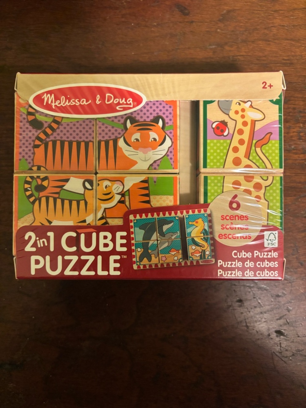 Melissa & Doug Wooden Cube Puzzle - Orange, Green, Purple, Yellow, Pink, Blue